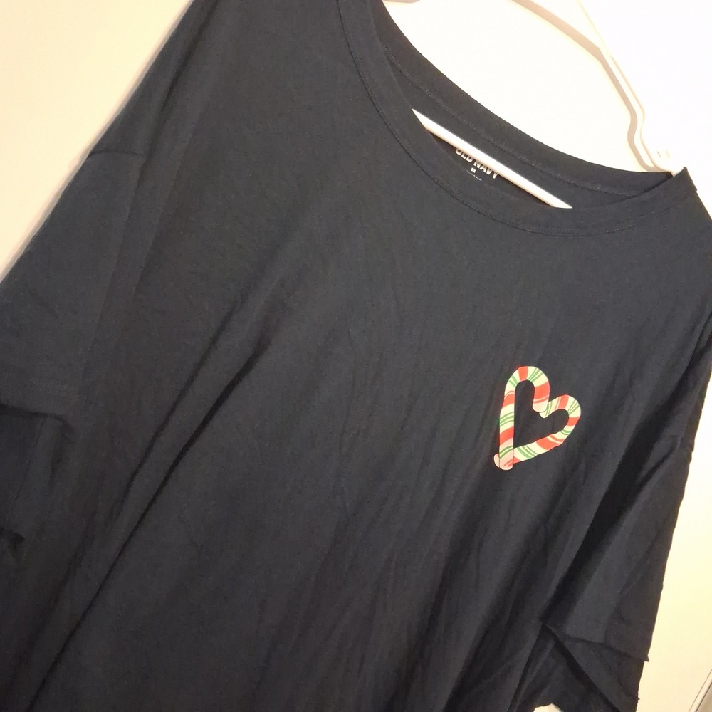 Old Navy T-Shirt Women 3X Navy Candy Cane Heart Graphic Tee Holiday Christmas